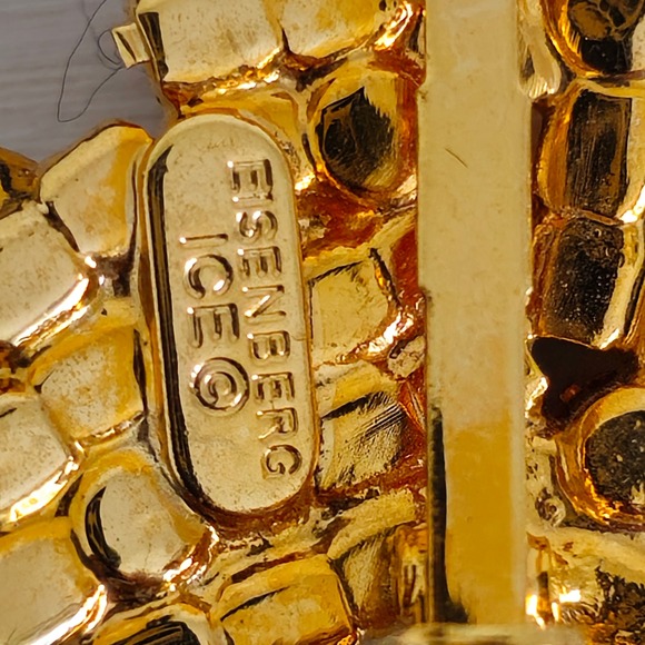 Eisenberg Ice Christmas Tree Pin Rhinestone Green Red Gold Tone‎ Brooch - Picture 4 of 16